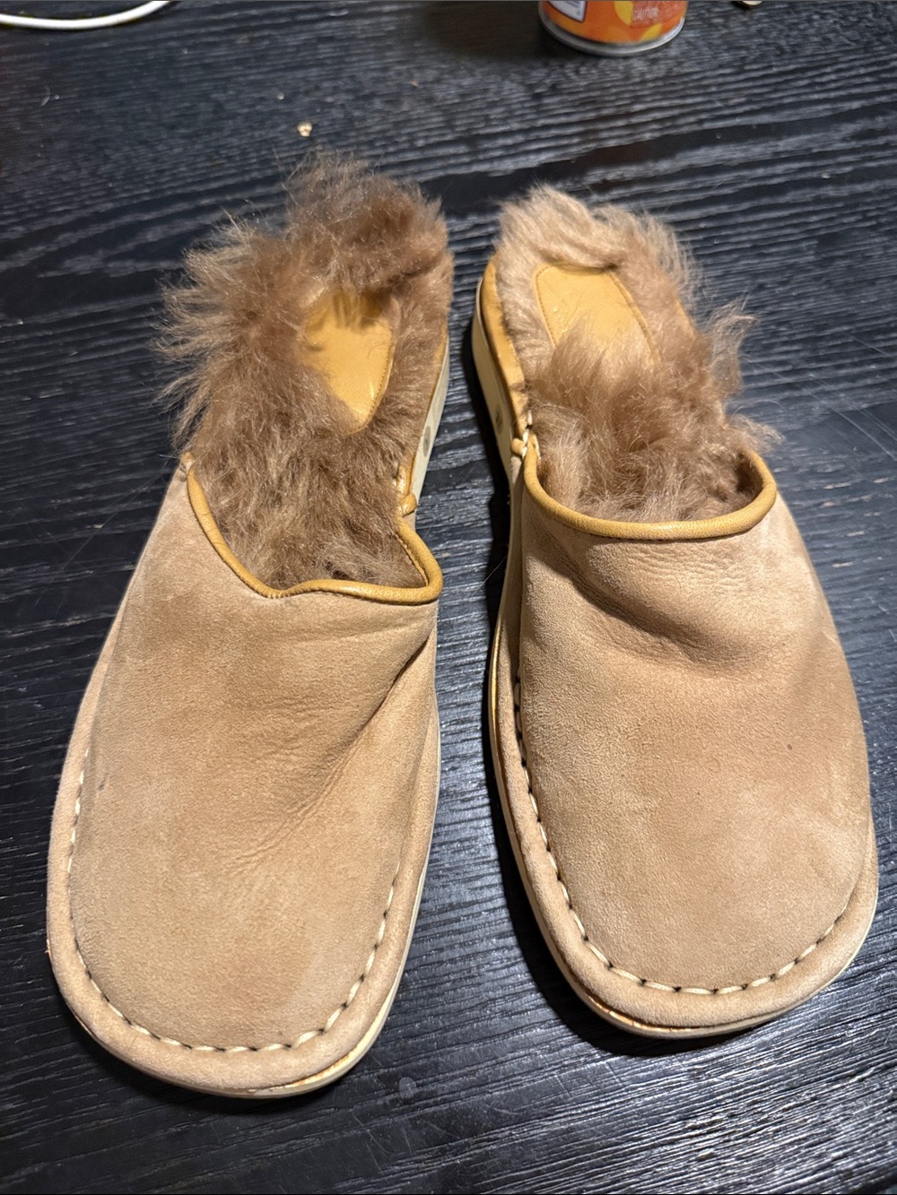 Never Worn Women's Faux-Fur Lined Suede Slip-On Mules in Light Brown